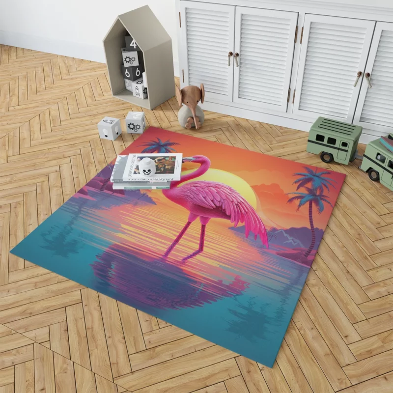 Flamingo Silhouette Sunset Rug 1