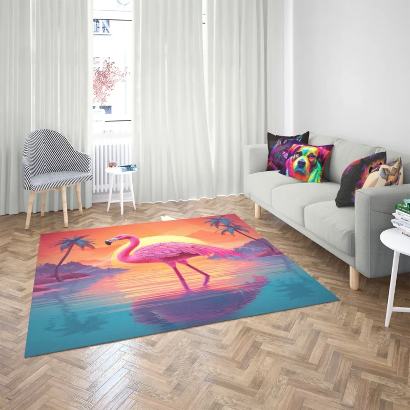 Flamingo Silhouette Sunset Rug 2