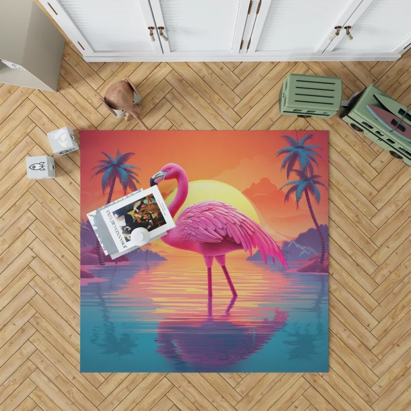 Flamingo Silhouette Sunset Rug