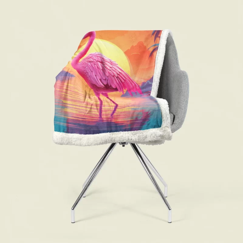 Flamingo Silhouette Sunset Sherpa Fleece Blanket 1