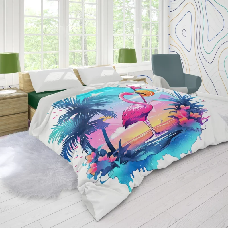 Flamingo Sticker Designs Duvet Cover