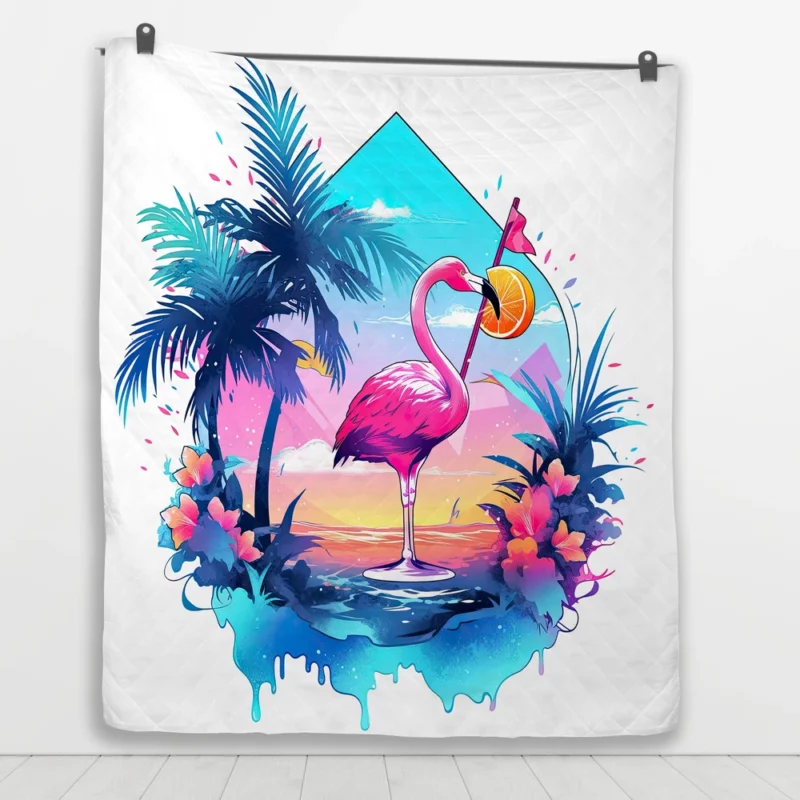 Flamingo Sticker Designs Quilt Blanket 1