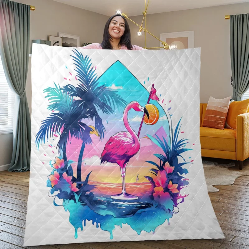 Flamingo Sticker Designs Quilt Blanket