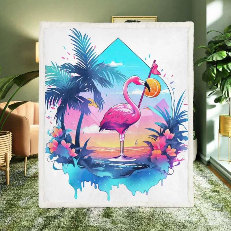 Flamingo Sticker Designs Sherpa Fleece Blanket