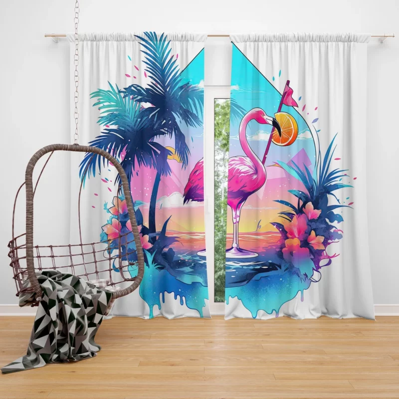 Flamingo Sticker Designs Window Curtain