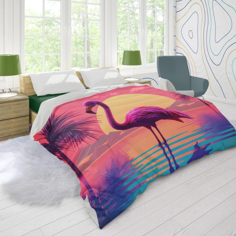 Flamingo Sunset Background Duvet Cover