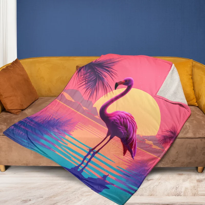 Flamingo Sunset Background Fleece Blanket 1