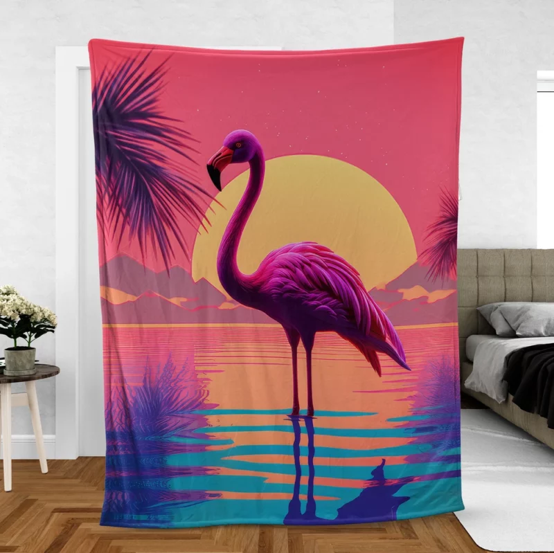 Flamingo Sunset Background Fleece Blanket