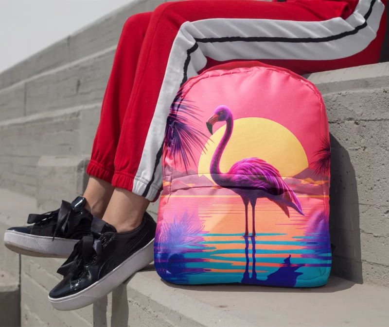 Flamingo Sunset Background Minimalist Backpack 1