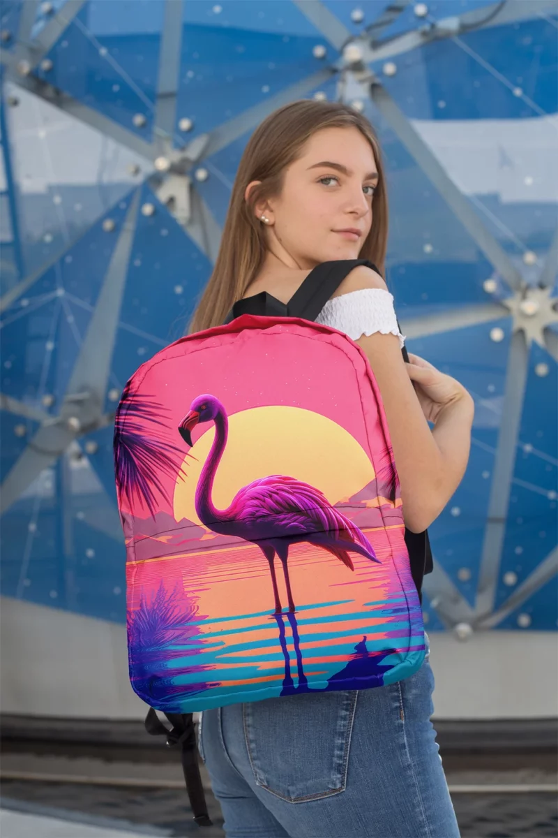 Flamingo Sunset Background Minimalist Backpack 2