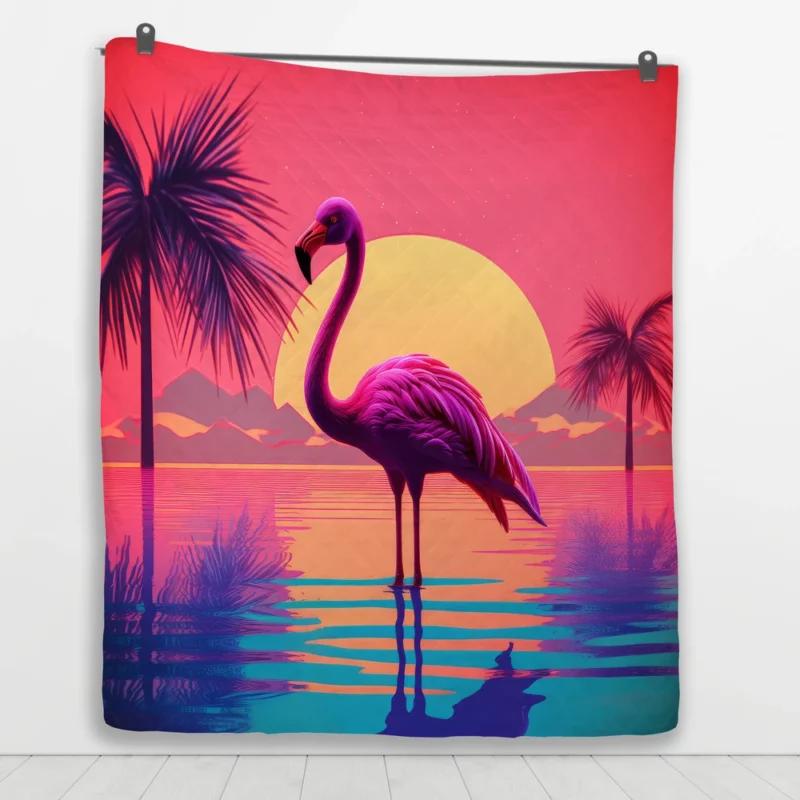 Flamingo Sunset Background Quilt Blanket 1