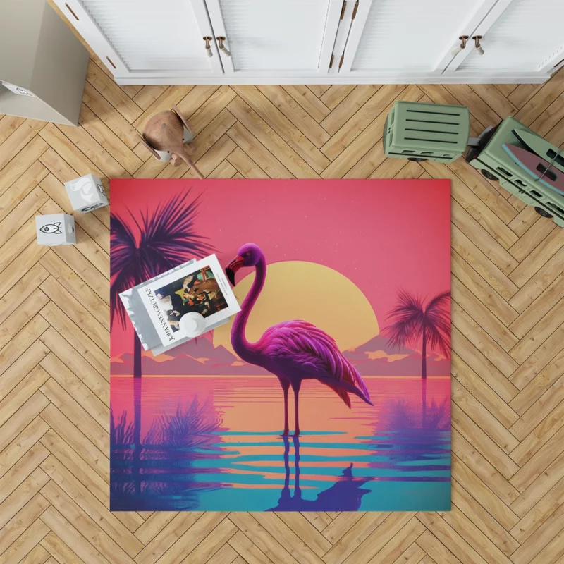 Flamingo Sunset Background Rug