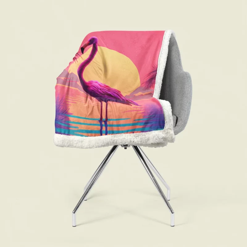 Flamingo Sunset Background Sherpa Fleece Blanket 1