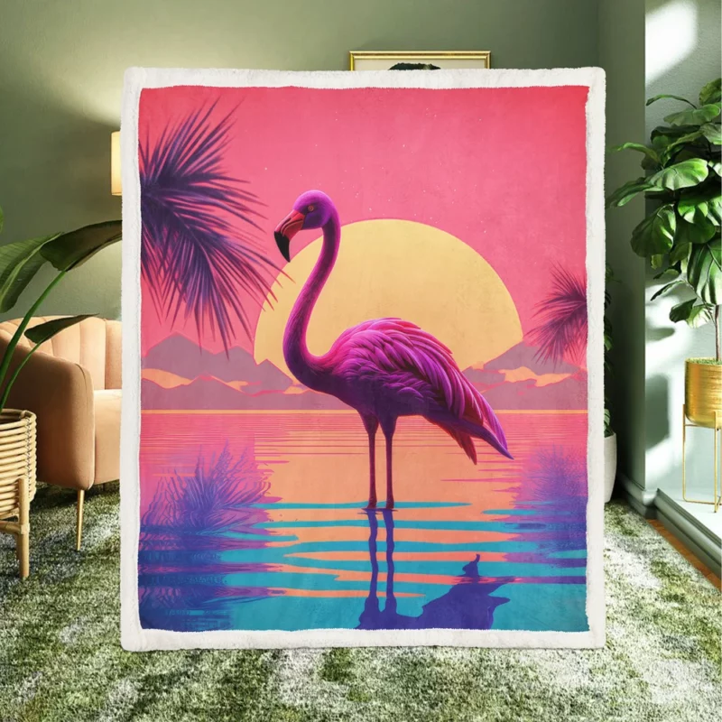 Flamingo Sunset Background Sherpa Fleece Blanket