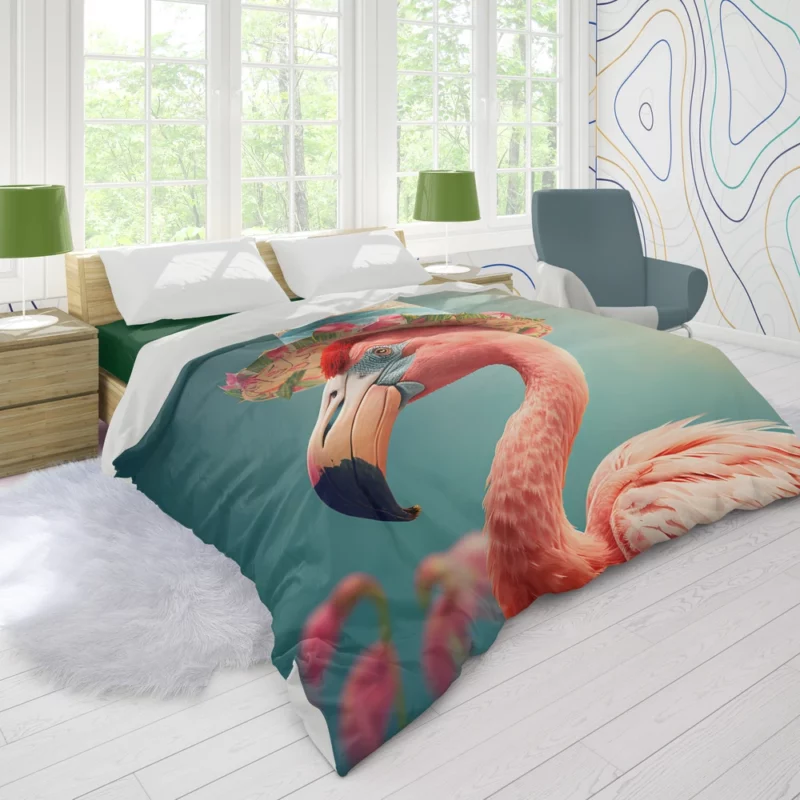 Flamingo With Flower Garland Duvet Cover