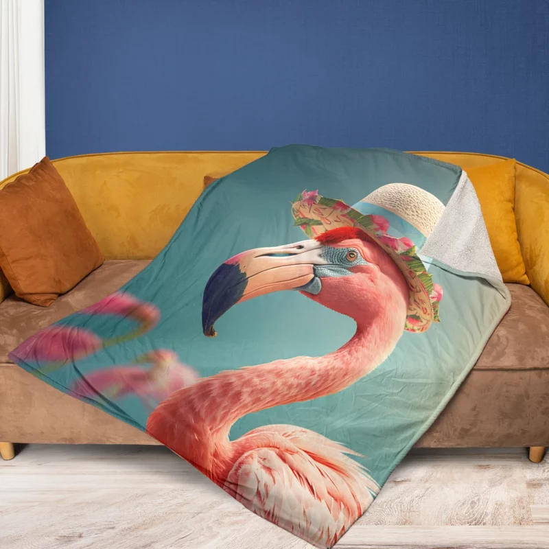 Flamingo With Flower Garland Fleece Blanket 1