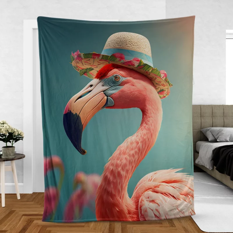 Flamingo With Flower Garland Fleece Blanket