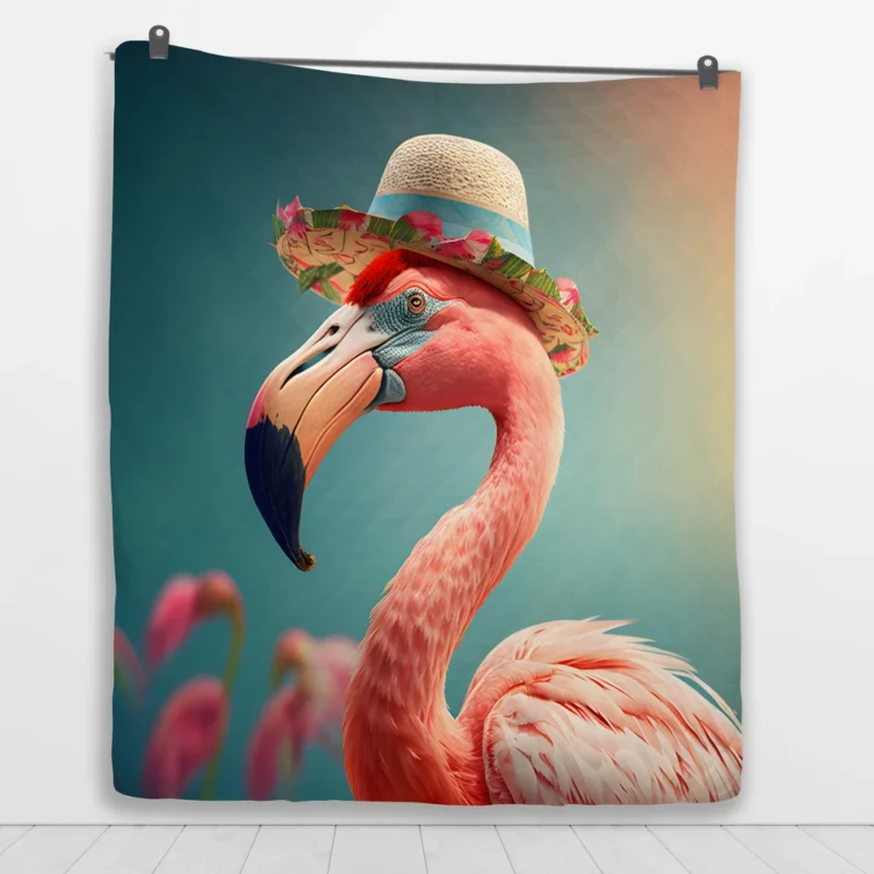 Flamingo With Flower Garland Quilt Blanket 1