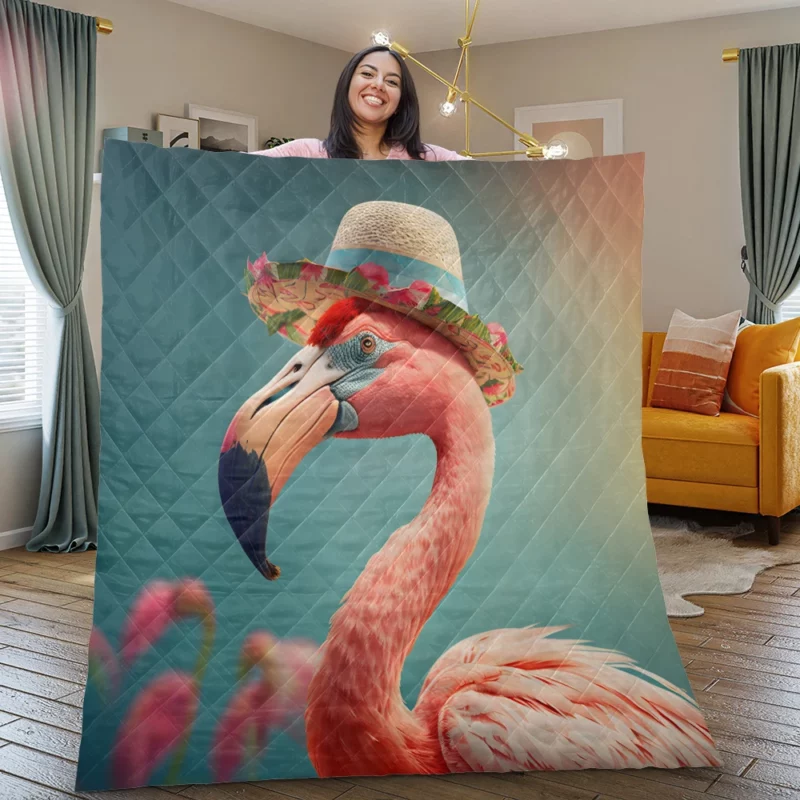 Flamingo With Flower Garland Quilt Blanket