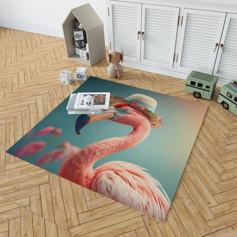 Flamingo With Flower Garland Rug 1