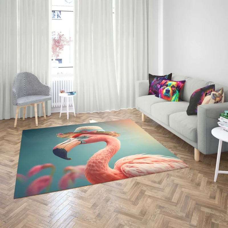 Flamingo With Flower Garland Rug 2