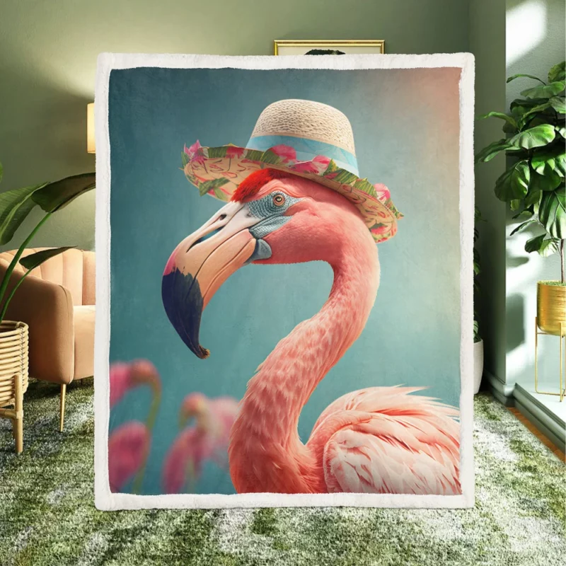 Flamingo With Flower Garland Sherpa Fleece Blanket