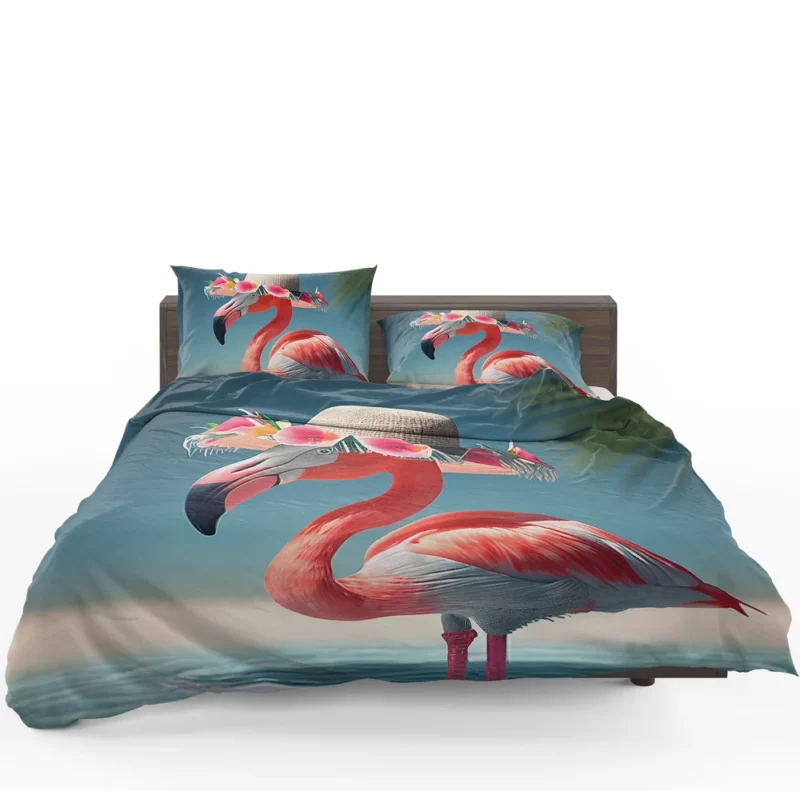 Flamingo in Hawaiian Flowers Bedding Set 1