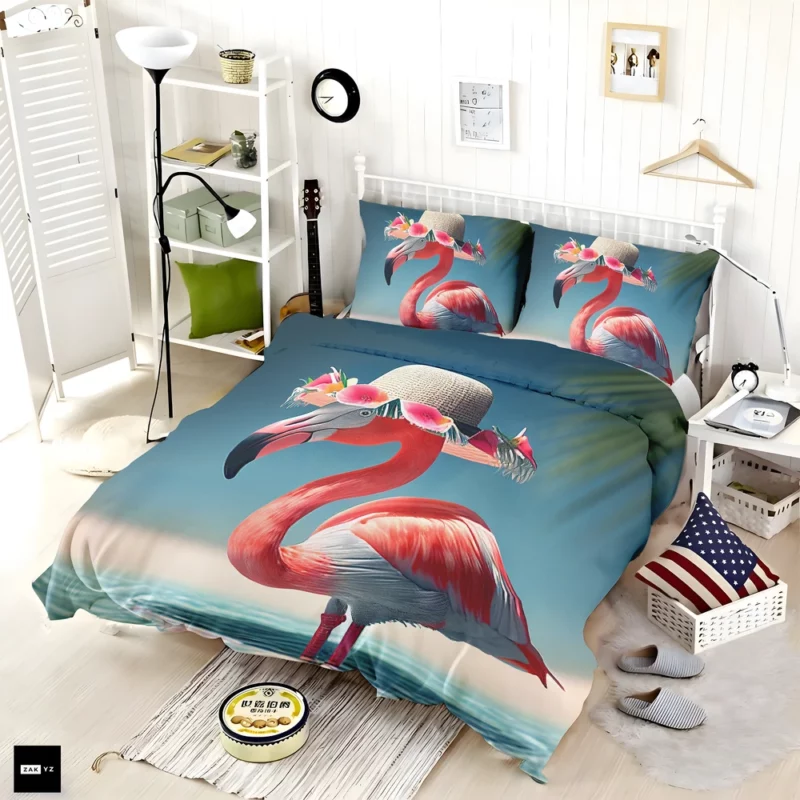 Flamingo in Hawaiian Flowers Bedding Set