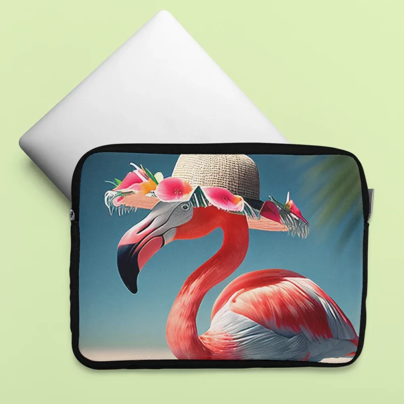 Flamingo in Hawaiian Flowers Laptop Sleeve