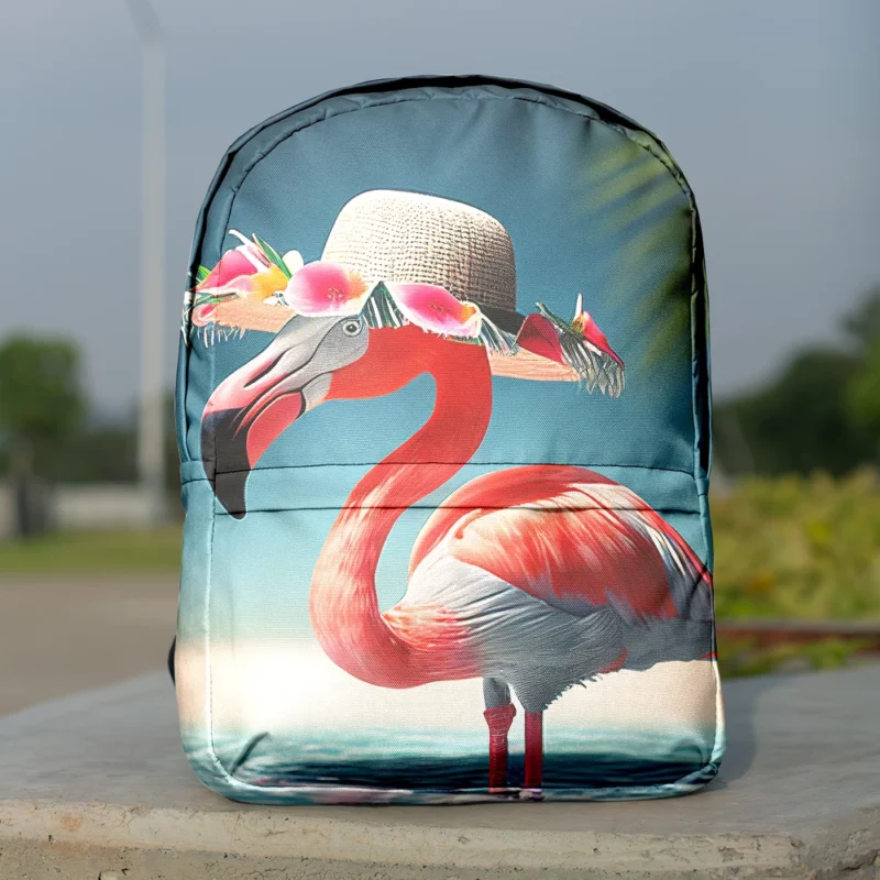 Flamingo in Hawaiian Flowers Minimalist Backpack