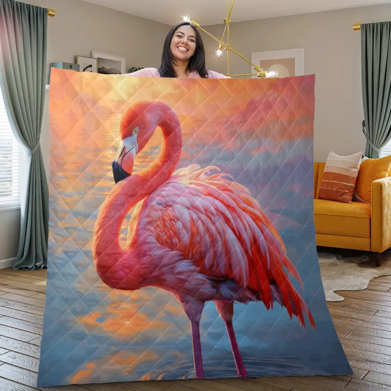 Flamingo in Sunlight Quilt Blanket