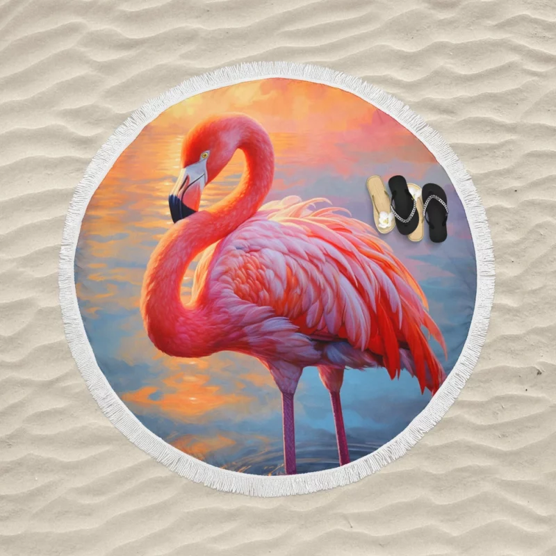 Flamingo in Sunlight Round Beach Towel