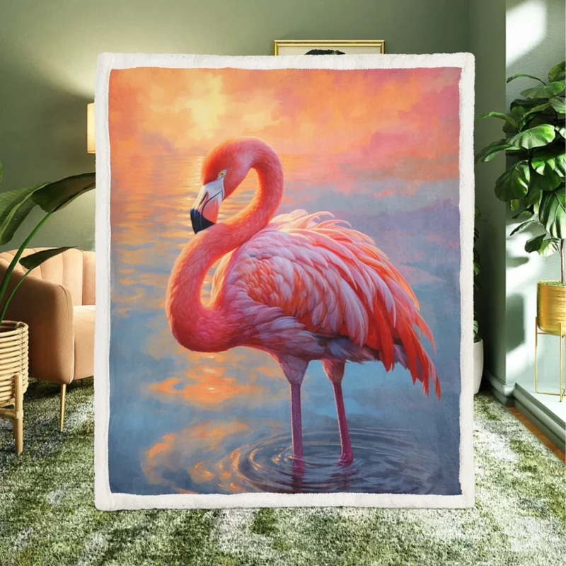 Flamingo in Sunlight Sherpa Fleece Blanket