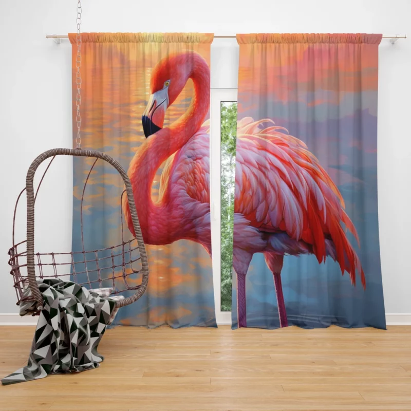 Flamingo in Sunlight Window Curtain