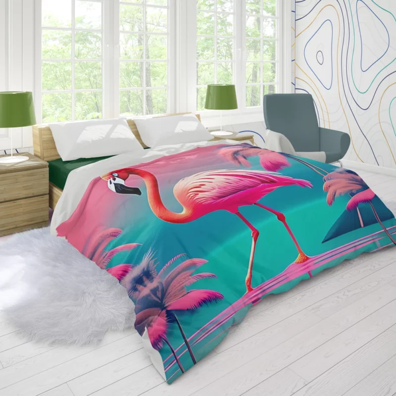 Flamingo on Pink Background Duvet Cover