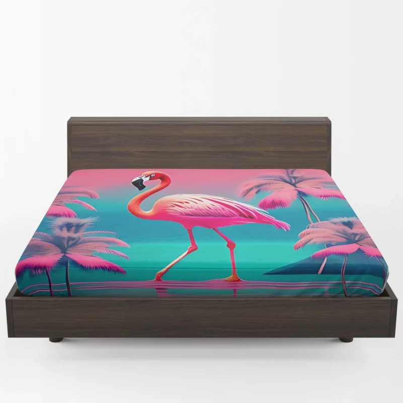 Flamingo on Pink Background Fitted Sheet 1