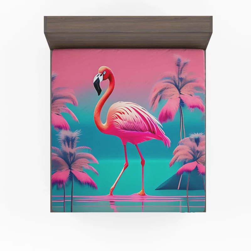 Flamingo on Pink Background Fitted Sheet