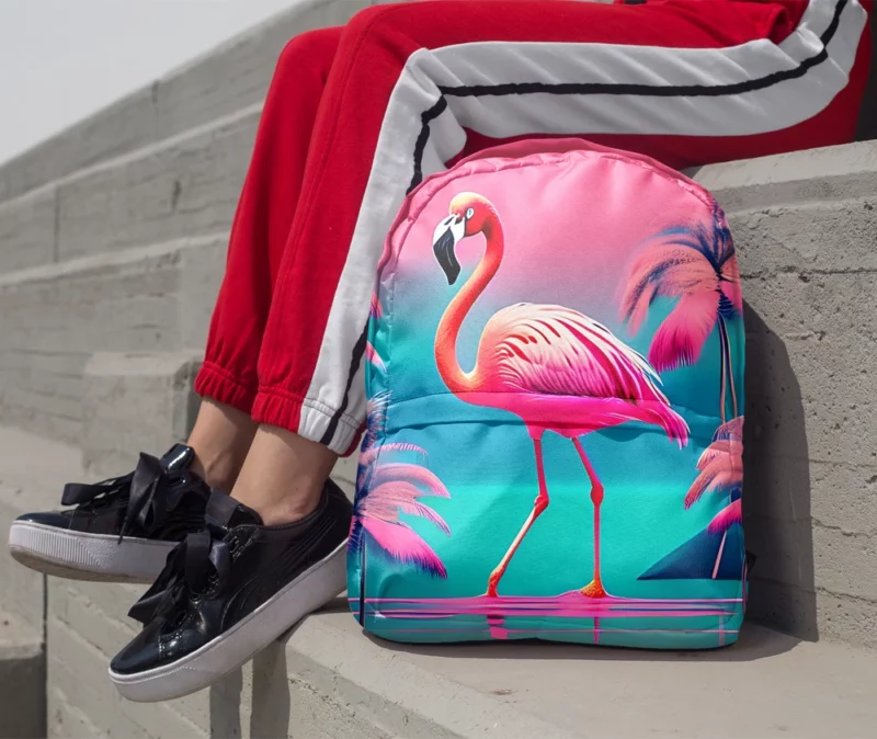 Flamingo on Pink Background Minimalist Backpack 1