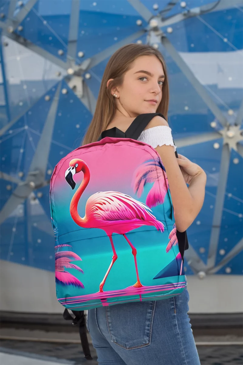 Flamingo on Pink Background Minimalist Backpack 2