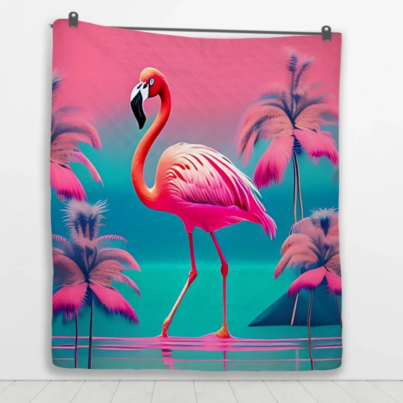 Flamingo on Pink Background Quilt Blanket 1