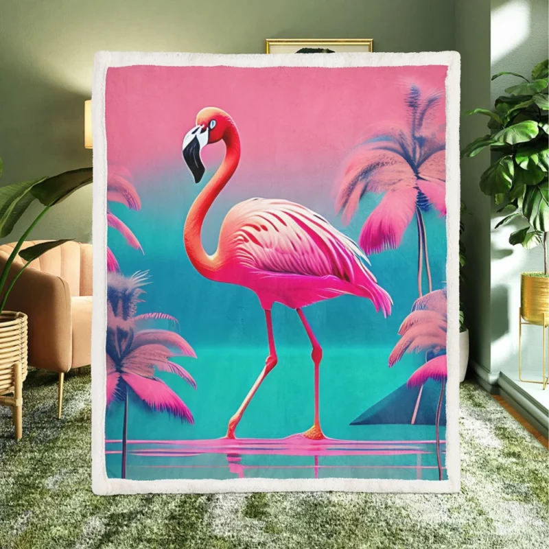 Flamingo on Pink Background Sherpa Fleece Blanket