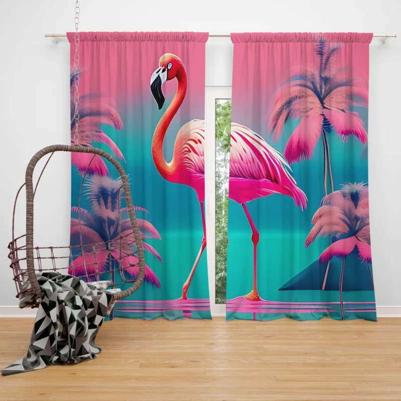 Flamingo on Pink Background Window Curtain