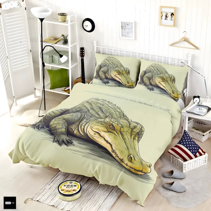 Flat Crocodile Illustration Bedding Set