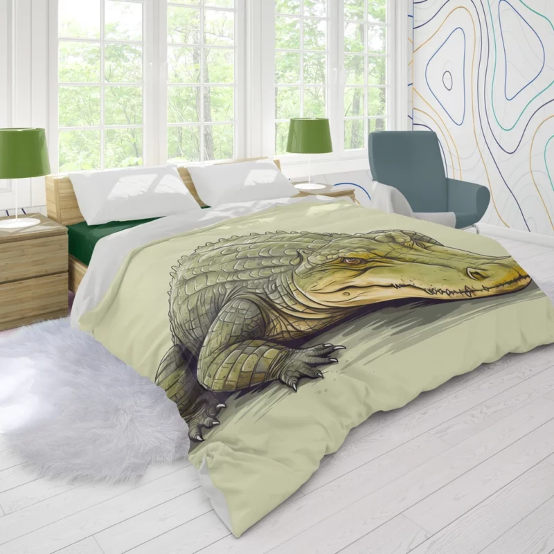 Flat Crocodile Illustration Duvet Cover