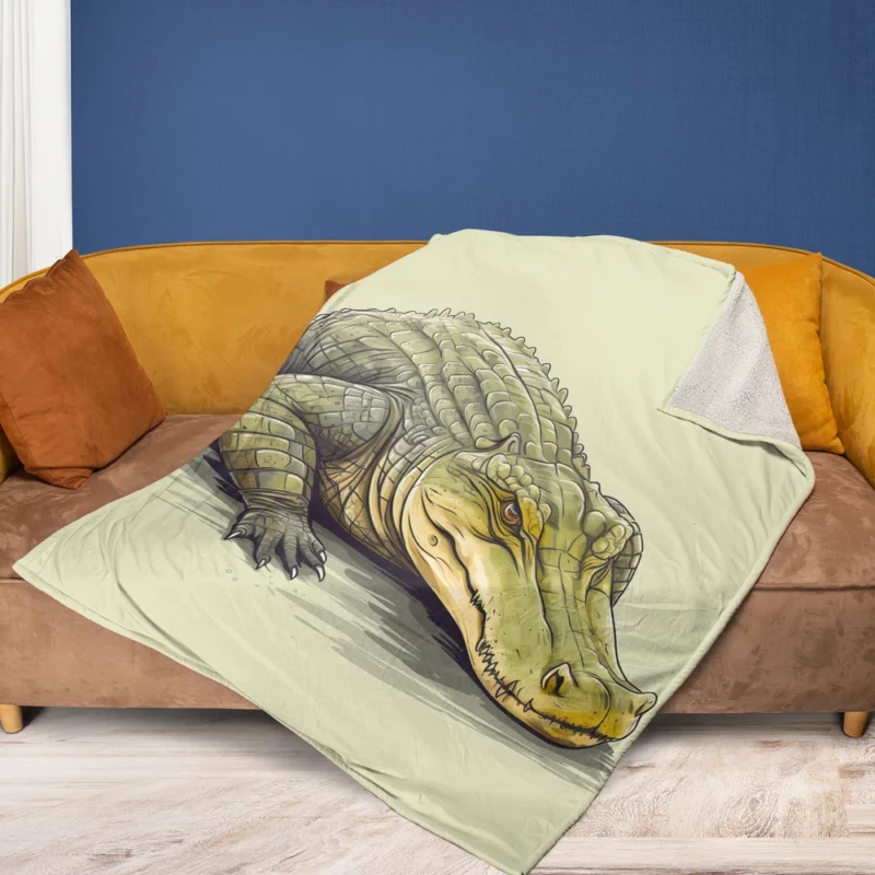 Flat Crocodile Illustration Fleece Blanket 1