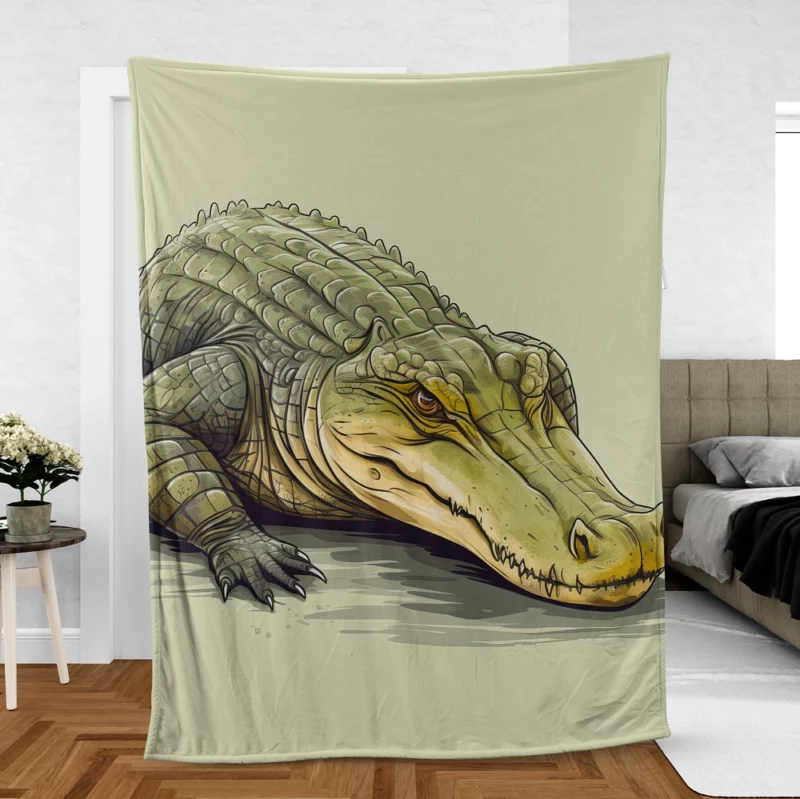 Flat Crocodile Illustration Fleece Blanket