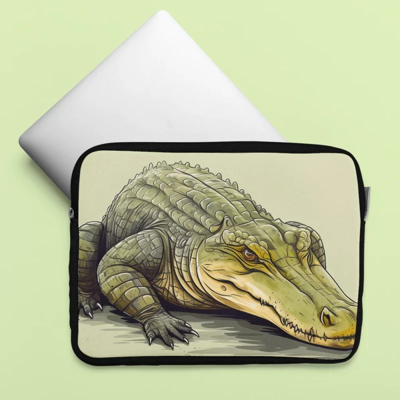 Flat Crocodile Illustration Laptop Sleeve