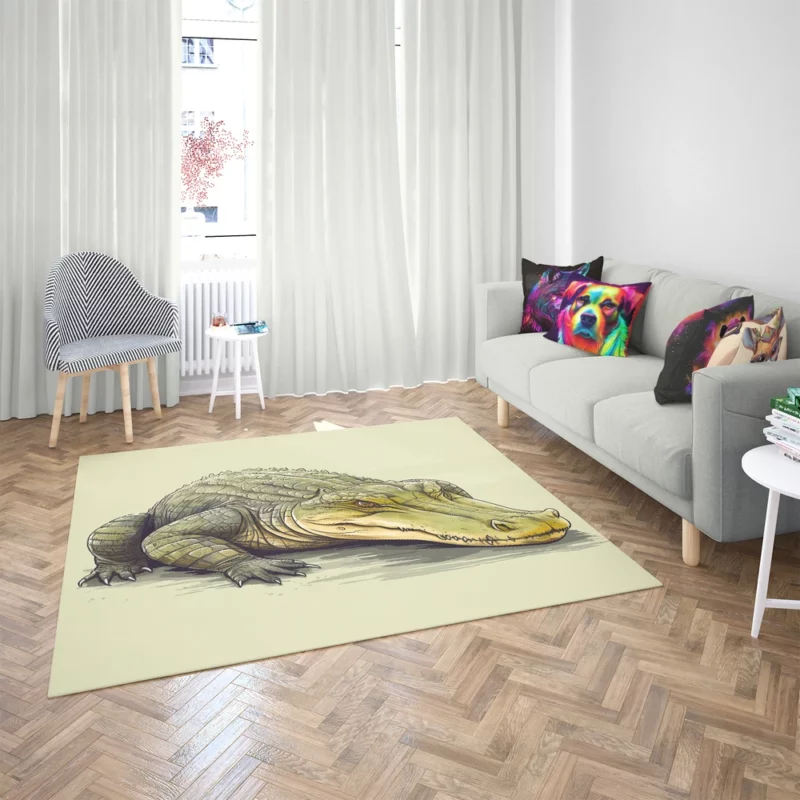 Flat Crocodile Illustration Rug 2