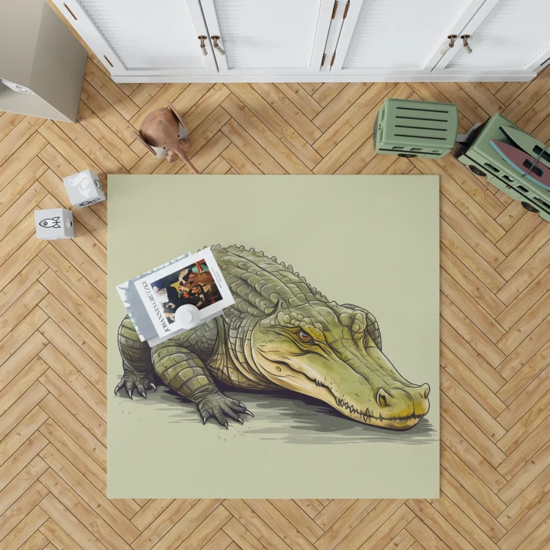 Flat Crocodile Illustration Rug