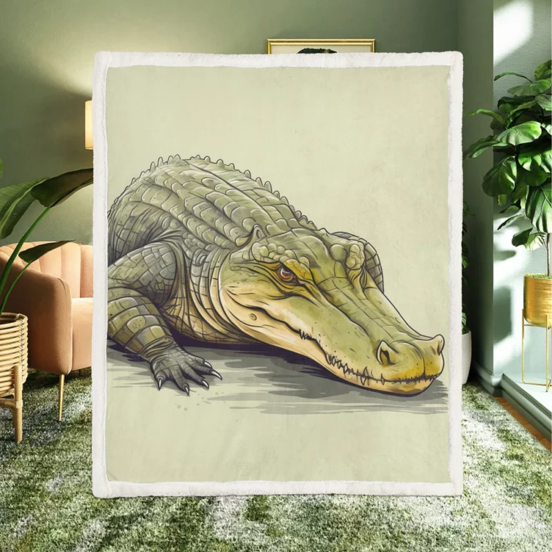 Flat Crocodile Illustration Sherpa Fleece Blanket